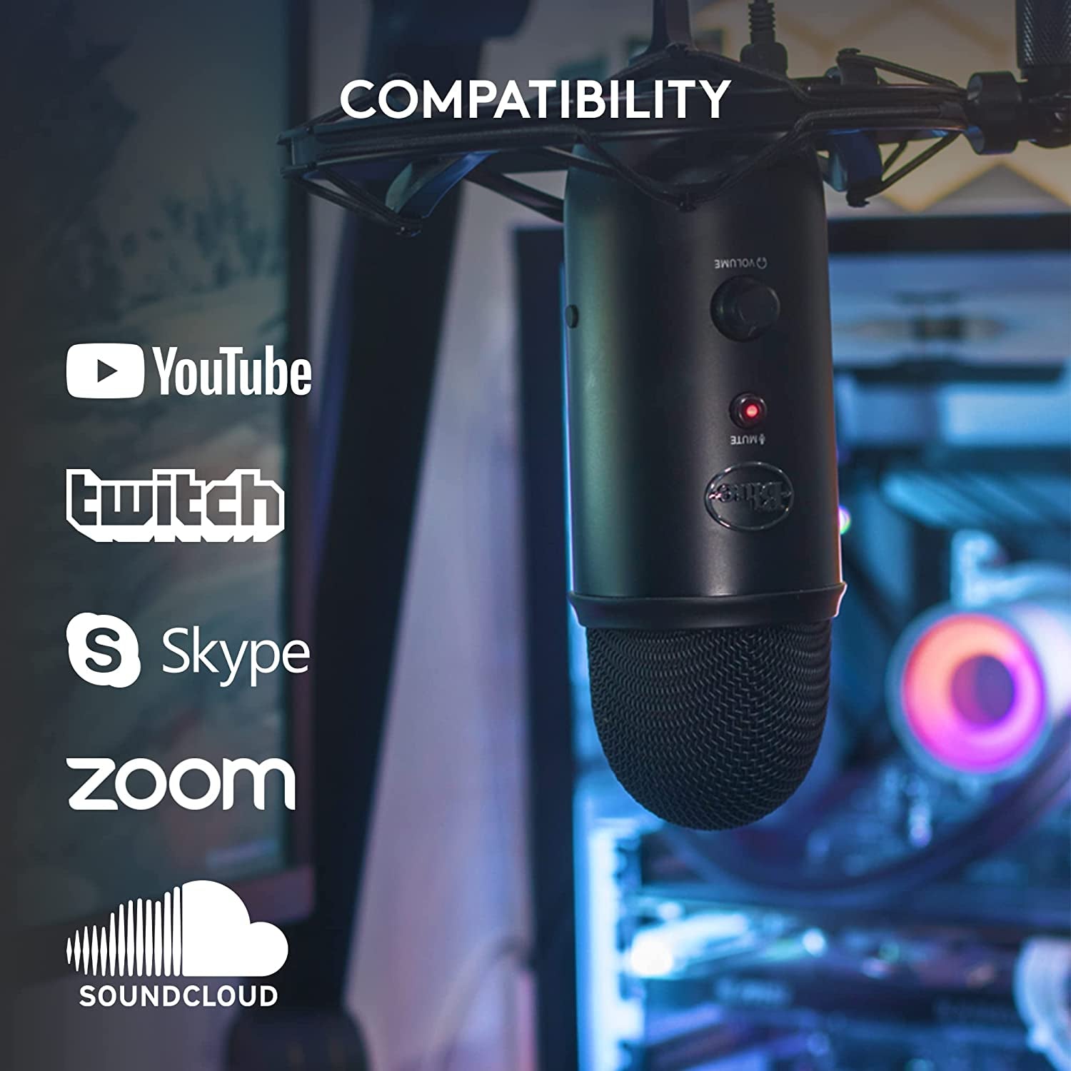 Logitech for Creators Blue Yeti USB Microphone for Gaming, Streaming, Podcasting, Twitch, Youtube, Discord, Recording for PC and Mac, 4 Polar Patterns, Studio Quality Sound, Plug & Play-Blackout