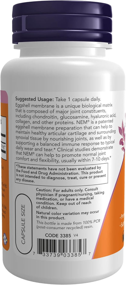 NOW Foods Supplements, Eggshell Membrane (A Unique Biological Matrix Composed of Major Joint Constituents) 500 Mg, 60 Veg Capsules