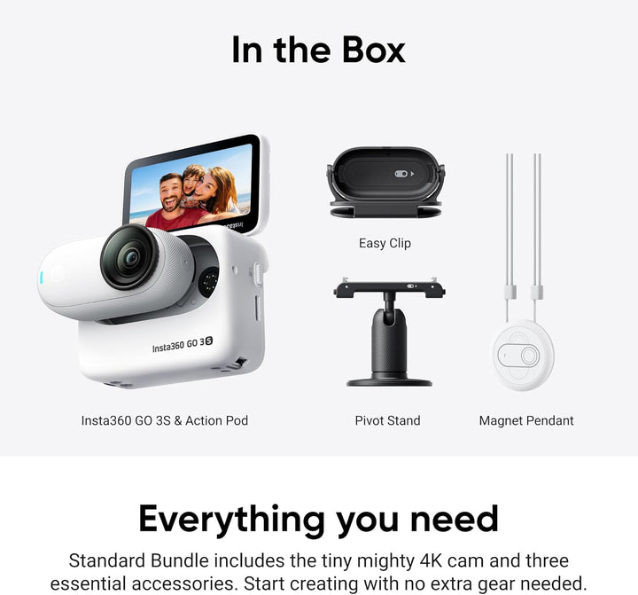 Insta360 GO 3S - 128 GB White 4K Tiny Portable Vlogging Camera, Hands-Free Povs, Mount Anywhere, Stabilization, 140 Min Battery Life, 10M Waterproof, Apple Find My, Pet POV