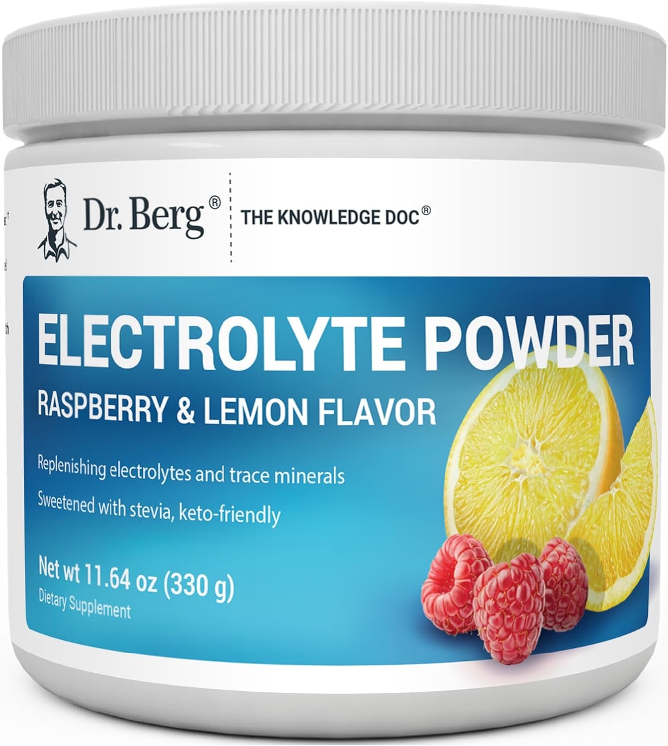 Dr. Berg Zero Sugar Hydration Keto Electrolyte Powder - Enhanced W/ 1000 Mg of Potassium & Real Pink Himalayan Salt (NOT Table Salt) - Raspberry & Lemon Flavor Hydration Drink Supplement - 50 Servings