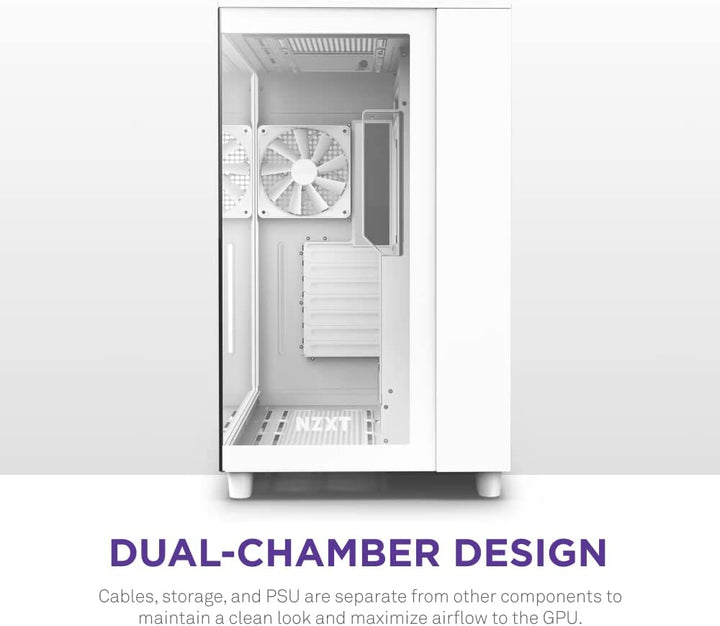 NZXT H9 Flow Dual-Chamber ATX Mid-Tower PC Gaming Case – High-Airflow Perforated Top Panel – Tempered Glass Front & Side Panels – 360Mm Radiator Support – Cable Management – White