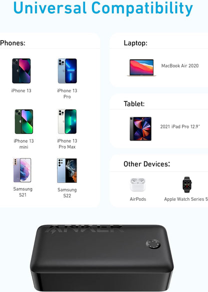 Anker Portable Charger, Power Bank, 40,000Mah 30W Battery Pack with USB-C High-Speed Charging, for Macbook, Iphone Iphone 15/15 Plus/15 Pro/15 Pro Max, Iphone14/13/12 Series, Samsung Galaxy, Ipad