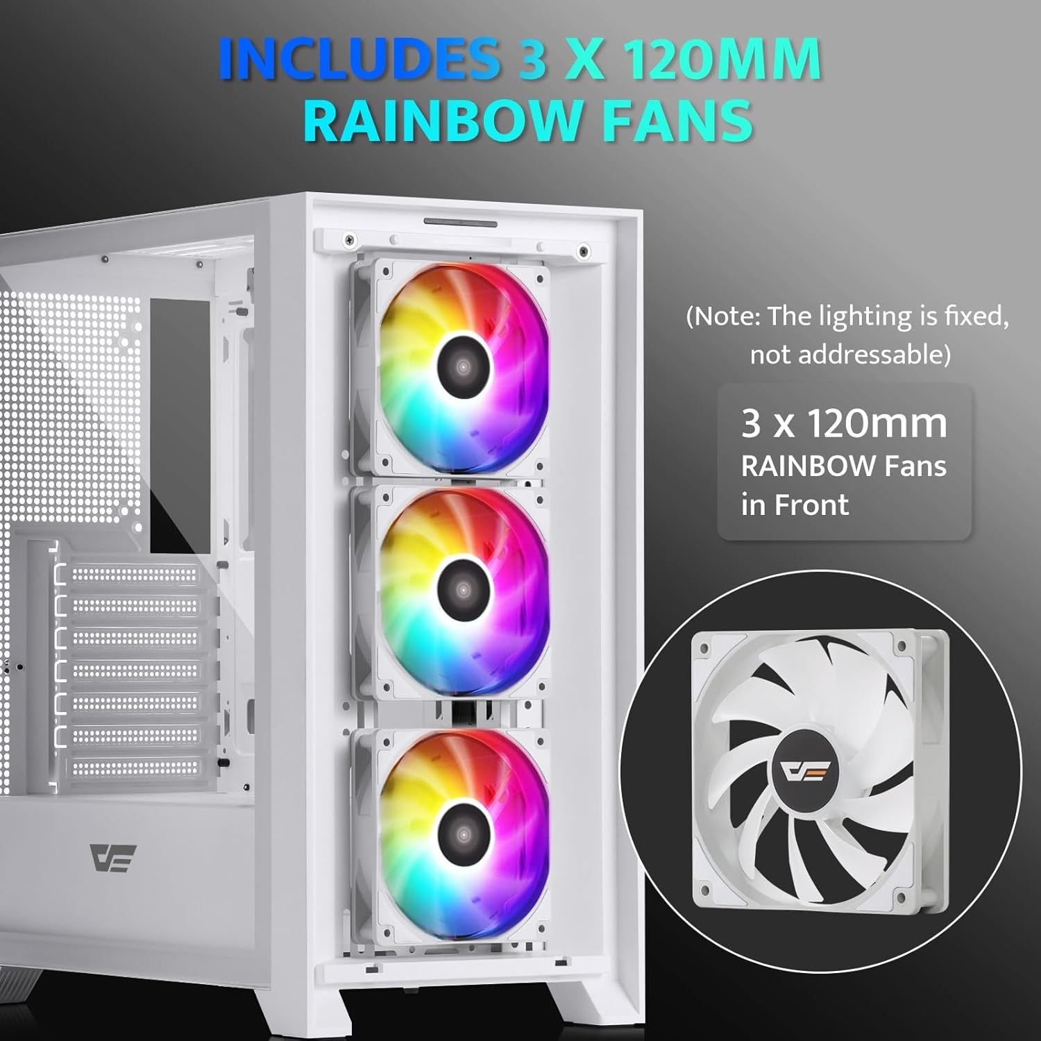 Darkflash ATX Mid-Tower Gaming PC Case, Pre-Installed 3X120Mm Fix RGB Fans, with Magnetic Large Mesh Front Panel, USB3.0 Ready, Tempered Glass Side Panel Airflow Computer Case, White(Drx70)