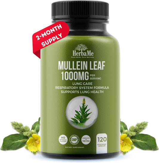 Mullein Leaf 1000Mg, 120 Capsules, Lung Detox for Smokers, Lung Cleanse Supplement, Supports Respiratory Function Health, Promotes Mucous Membranes | Ear Health, Mucus Relief Herbal Pills