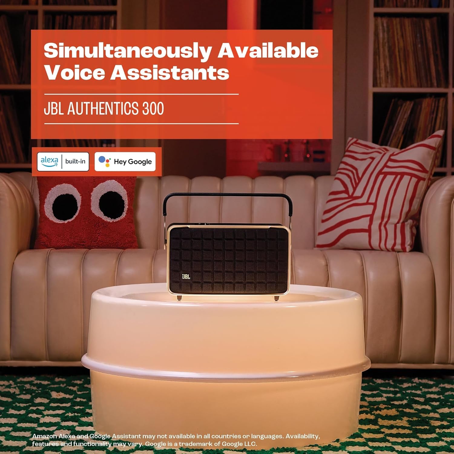 JBL Authentics 300 - Retro Style Wireless Bluetooth/Wifi Home Speaker, Built in Battery (4800Mah), Music Streaming Services via Built-In Wi-Fi, Built in Alexa and Google Assistant