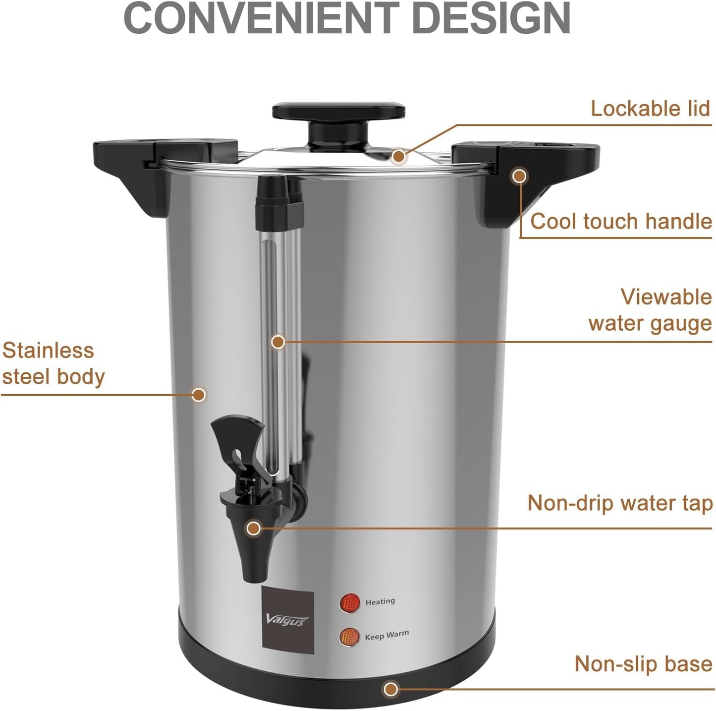 Valgus Commercial Grade Stainless Steel Coffee Urn 110-Cup 16L Coffee Maker with Percolator Coffee Dispenser for Quick Brewing for Large Crowds for Wedding, Parties, Catering Events