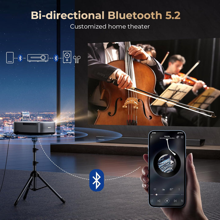 [1000 ANSI & Audio by DBX-TV] Alvar 4K Projector with Wifi 6 and Bluetooth, Netfiix Certified & Doiby Audio, Auto Focus and Auto Keystone Native 1080P Smart Projector with HDR10+, 30W Speakers, Black