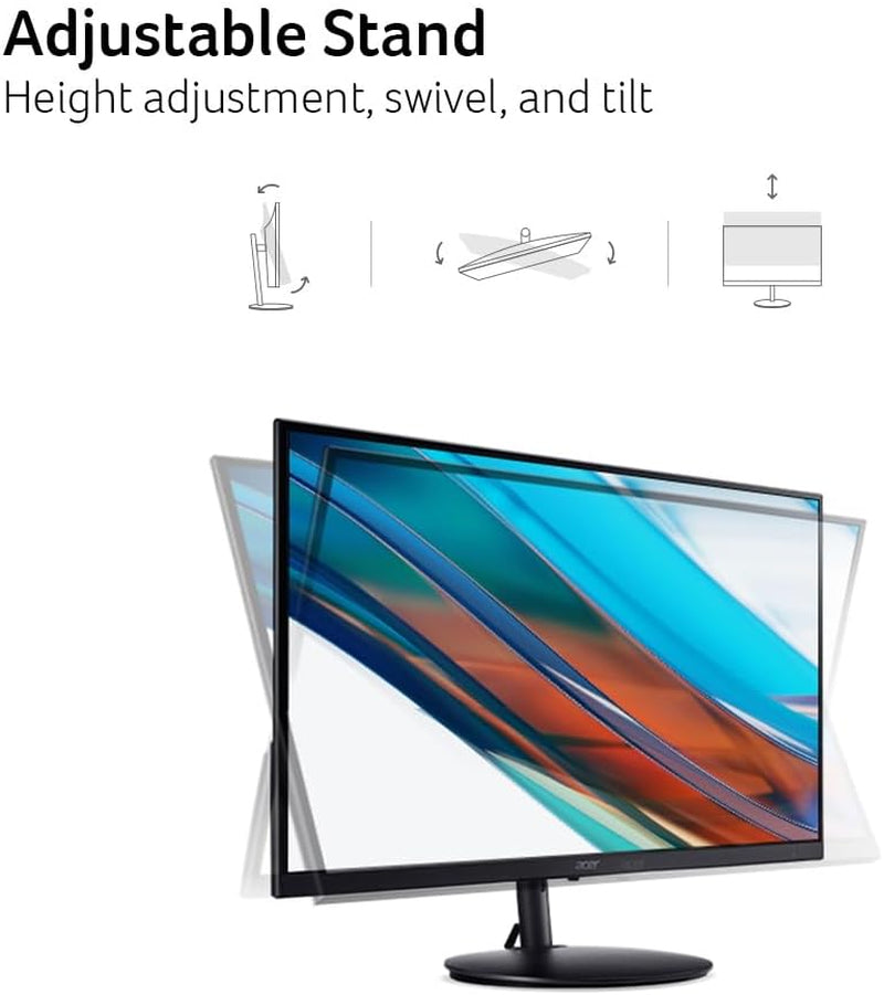 Acer SH242Y Ebmihx 23.8" FHD 1920X1080 Home Office Ultra-Thin IPS Computer Monitor AMD Freesync 100Hz Zero Frame Height/Swivel/Tilt Adjustable Stand Built-In Speakers HDMI 1.4 & VGA Port