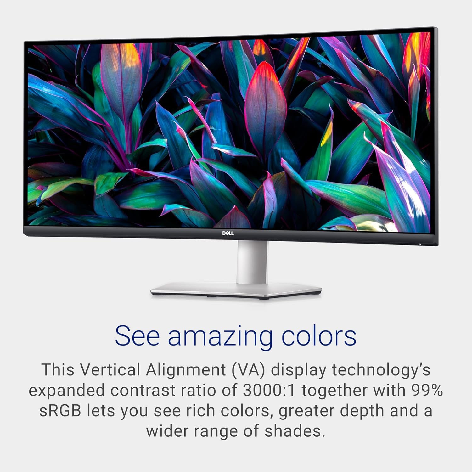 Dell S3423DWC Curved USB-C Monitor - 34-Inch WQHD (3440X1440) 100Hz 4Ms 21:9 Display, USB-C Connectivity, 2 X 5W Audio Output, 16.7 Million Colors, Height/Tilt Adjustable - Silver