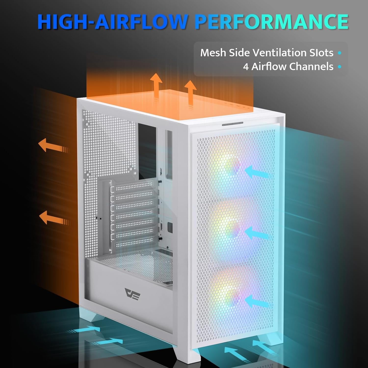 Darkflash ATX Mid-Tower Gaming PC Case, Pre-Installed 3X120Mm Fix RGB Fans, with Magnetic Large Mesh Front Panel, USB3.0 Ready, Tempered Glass Side Panel Airflow Computer Case, White(Drx70)