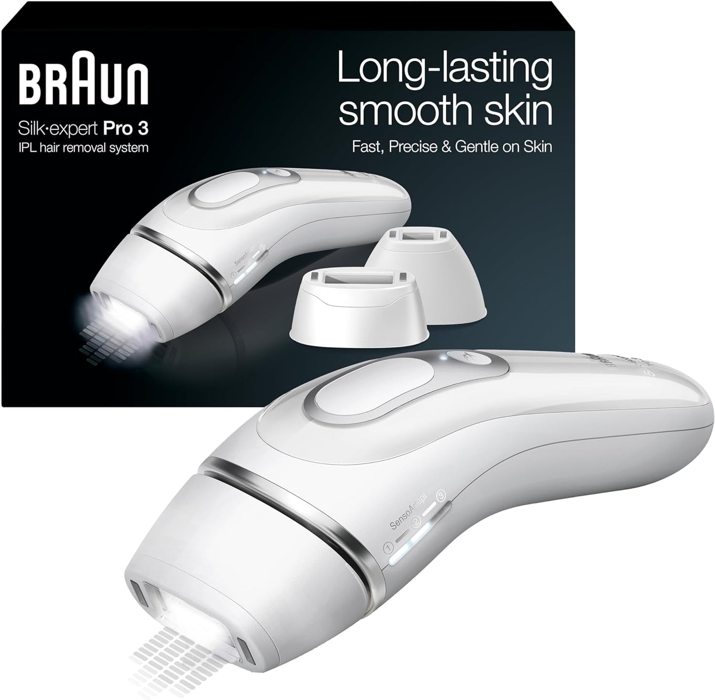 Braun IPL Long-Lasting Hair Removal System for Women and Men, Silk Expert Pro 3 PL3221, Head-To-Toe Usage, for Body & Face, Alternative to Salon Laser Hair Removal, with 3 Caps