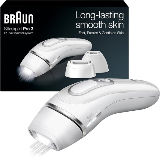 Braun IPL Long-Lasting Hair Removal System for Women and Men, Silk Expert Pro 3 PL3221, Head-To-Toe Usage, for Body & Face, Alternative to Salon Laser Hair Removal, with 3 Caps