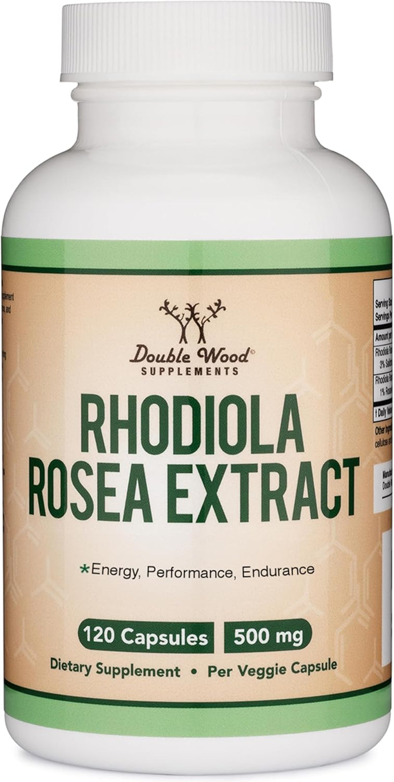 Rhodiola Rosea Supplement 500Mg, 120 Vegan Capsules (Third Party Test, Gluten Free, 3% Salidrosides, 1% Rosavins Extract) for Performance, Calming, Motivation by Double Wood