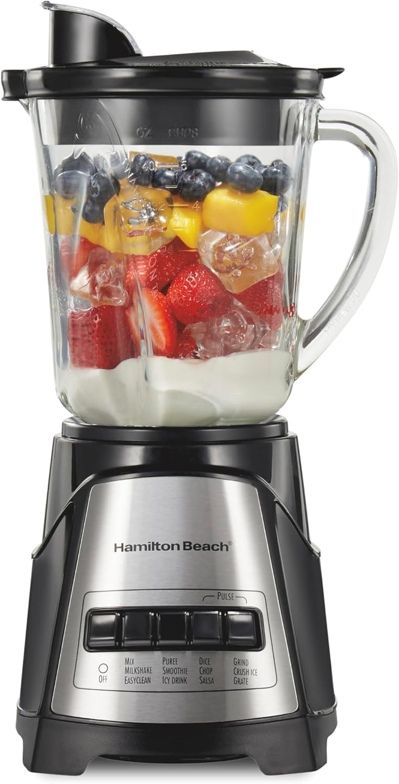 Hamilton Beach Power Elite Wave Action Blender for Shakes and Smoothies, 40 Oz Glass Jar, 12 Functions Including Puree, Crush Ice, Stainless Steel Ice Sabre Blades, 700 Watts, Black (58148A)