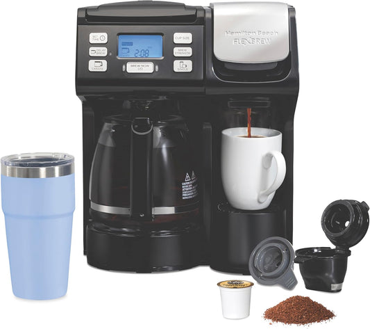 Hamilton Beach Flexbrew Trio 2-Way Coffee Maker, Compatible with K-Cup Pods or Grounds, Combo, Single Serve & Full 12C Pot, Black - Fast Brewing (49902)