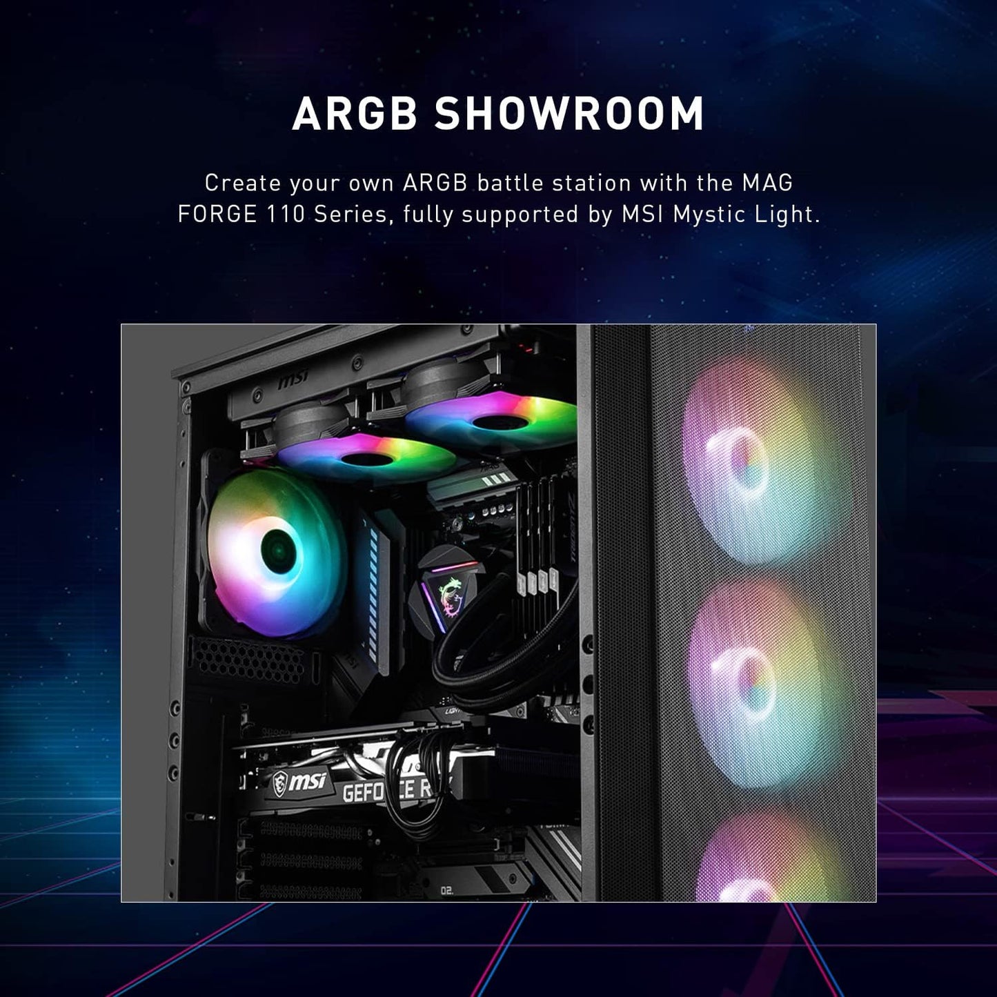 MSI MAG Forge 112R - Premium Mid-Tower Gaming PC Case - Tempered Glass Side Panel - ARGB 120Mm Fans - Liquid Cooling Support up to 240Mm Radiator - Vented Front Panel