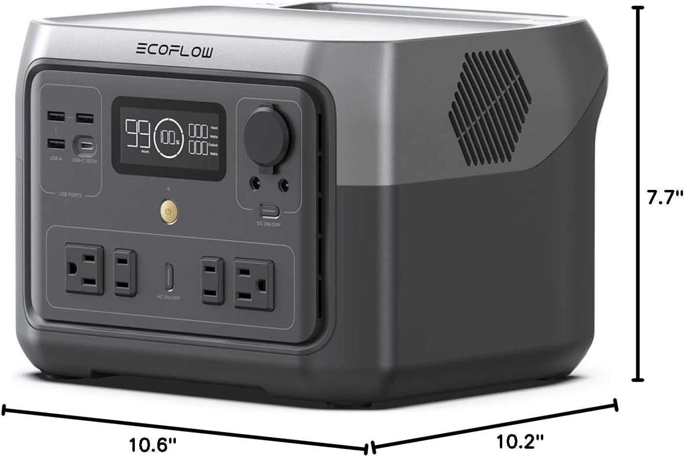 EF ECOFLOW Portable Power Station RIVER 2 Max 500, 499Wh Lifepo4 Battery/ 1 Hour Fast Charging, up to 1000W Output Solar Generator (Solar Panel Optional) for Outdoor Camping/Rvs/Home Use