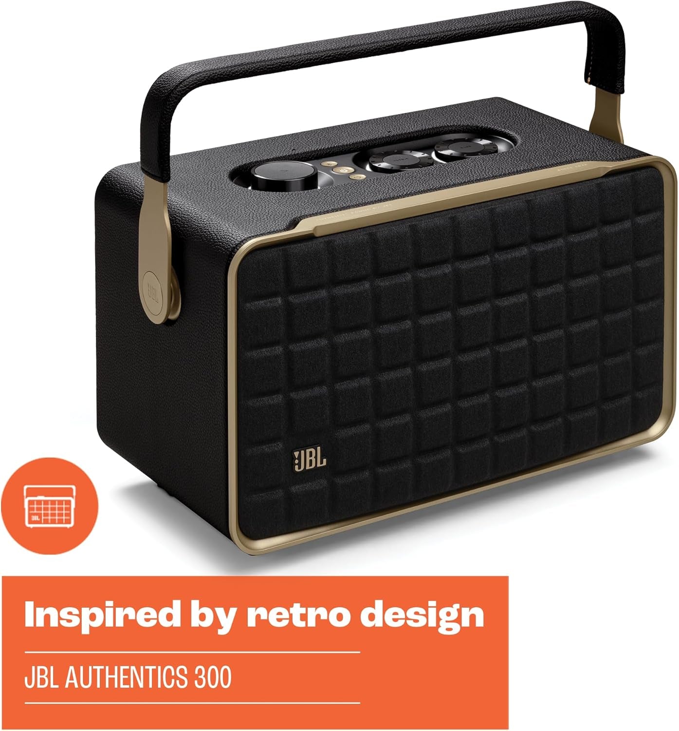 JBL Authentics 300 - Retro Style Wireless Bluetooth/Wifi Home Speaker, Built in Battery (4800Mah), Music Streaming Services via Built-In Wi-Fi, Built in Alexa and Google Assistant