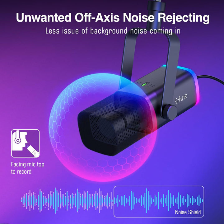 FIFINE Dynamic Gaming Mic and Microphone Arm Stand Kit, PC Computer Streaming Mic with RGB Light, Mute Button, Suspension Boom Scissor Mic Stand Bundle for Recording, Podcast, Voice-Over (AM8+CS1)