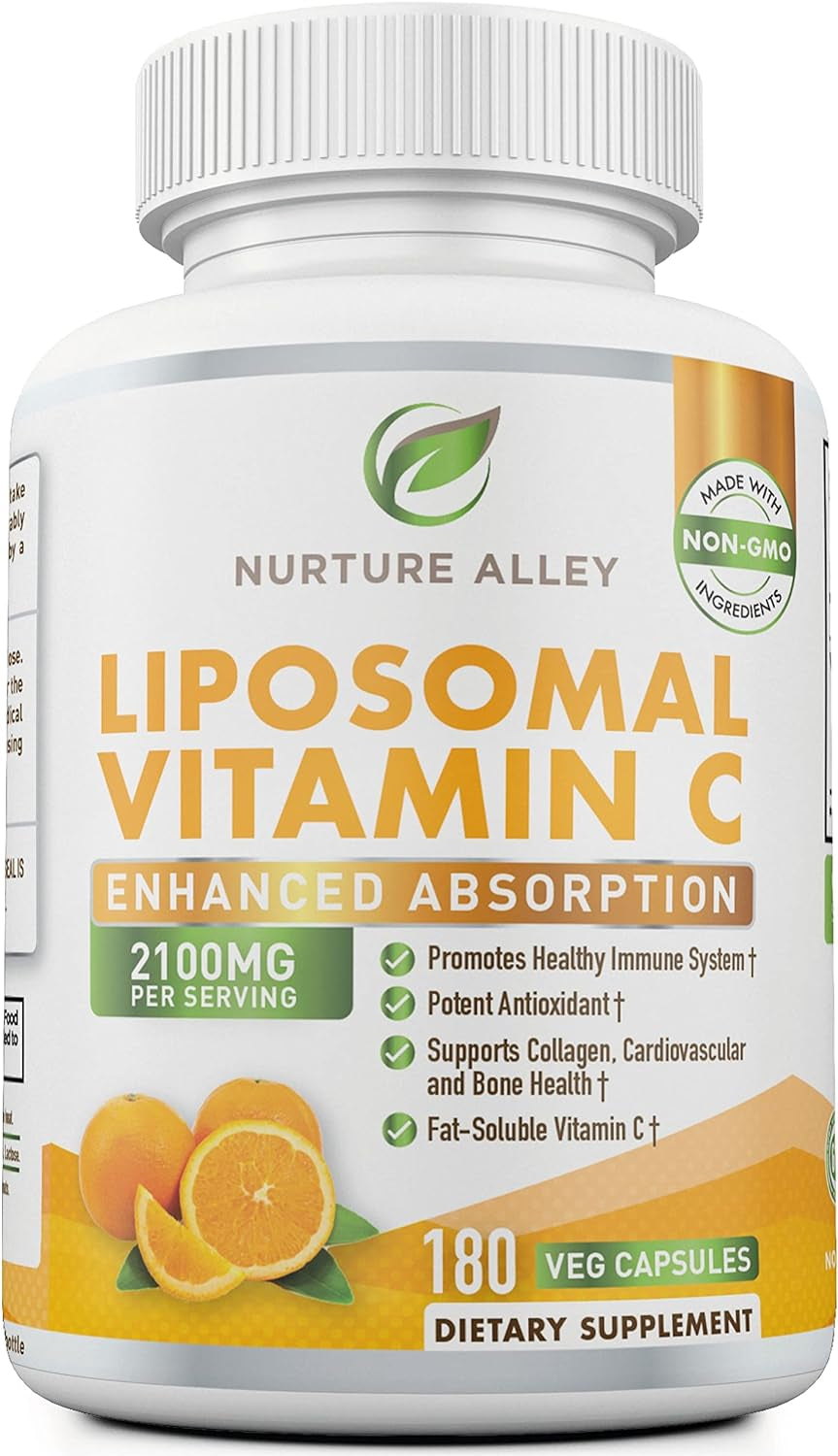 Liposomal Vitamin C 2100Mg- 180 Capsules High Absorption Ascorbic Acid - Supports Immune System and Collagen Booster - Powerful Antioxidant High Dose Fat Soluble Supplement