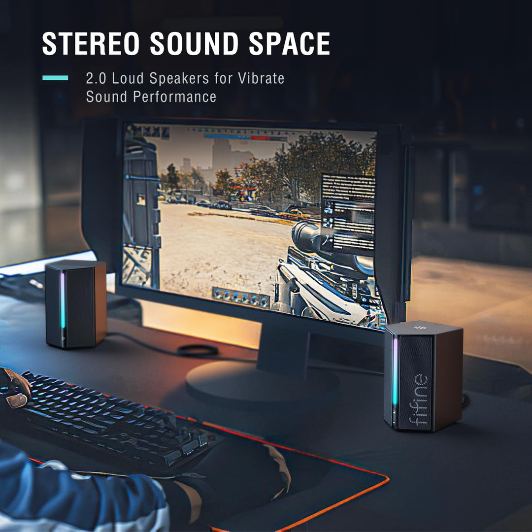 FIFINE Computer Speakers, Desktop PC Speakers with Volume Control, RGB Gaming Loudspeakers Wired with 3.5Mm Aux Audio Cable for Laptop Monitor Phone Tablet-Ampligame A20