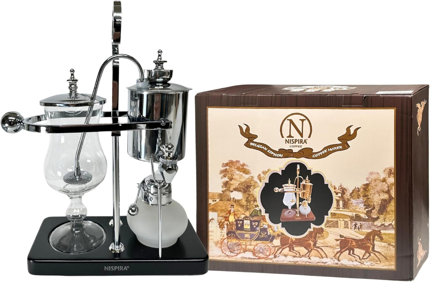 Nispira Belgium Royal Family Balance Syphon Unique Gravity Vintage Coffee Maker Vacuum Brewing System Silver 500 Ml