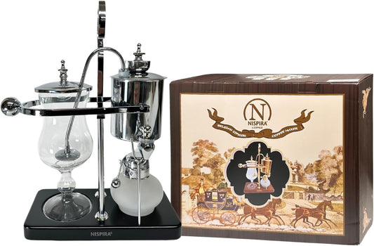 Nispira Belgium Royal Family Balance Syphon Unique Gravity Vintage Coffee Maker Vacuum Brewing System Silver 500 Ml