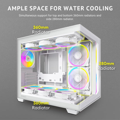 Antec C5 ARGB White, 7 X 120Mm ARGB PWM Fans Included, up to 10 Fans Simultaneously, Type-C 3.2 Gen 2 Port, Seamless Tempered Glass Front & Side Panels, 360Mm Radiator Support, Mid-Tower ATX PC Case