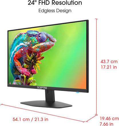 Sceptre New 24-Inch Gaming Monitor 100Hz 1Ms Displayport HDMI X2 100% Srgb AMD Freesync Build-In Speakers, Eye Care Frameless Machine Black 2024 (E248W-FW100T)