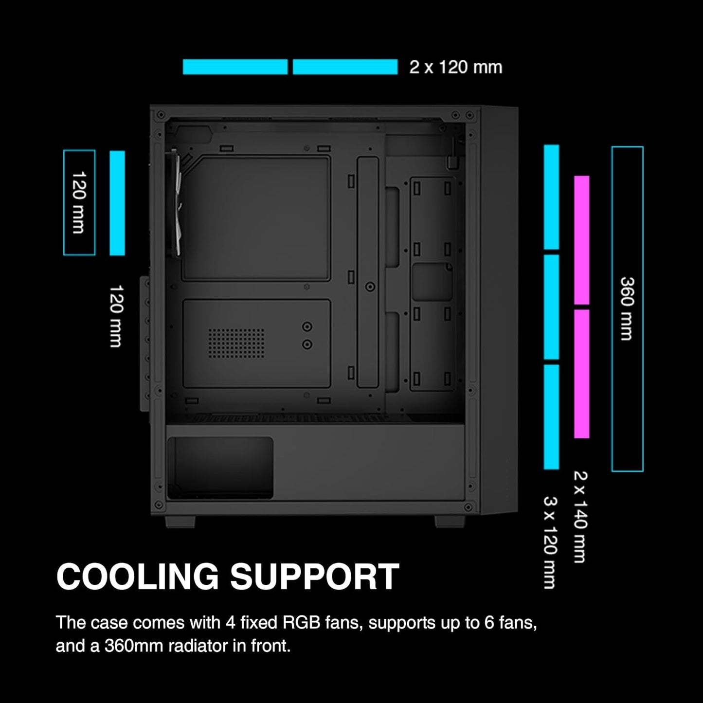 GAMDIAS ATX Mid Tower Computer PC Case with Tempered Glass, 4X 120Mm ARGB PWM Fans Gaming Case, Support up to 6X 120Mm Fans, 360Mm Aio/Radiator, 260Mm GPU/VGA, 160Mm CPU Air Cooler