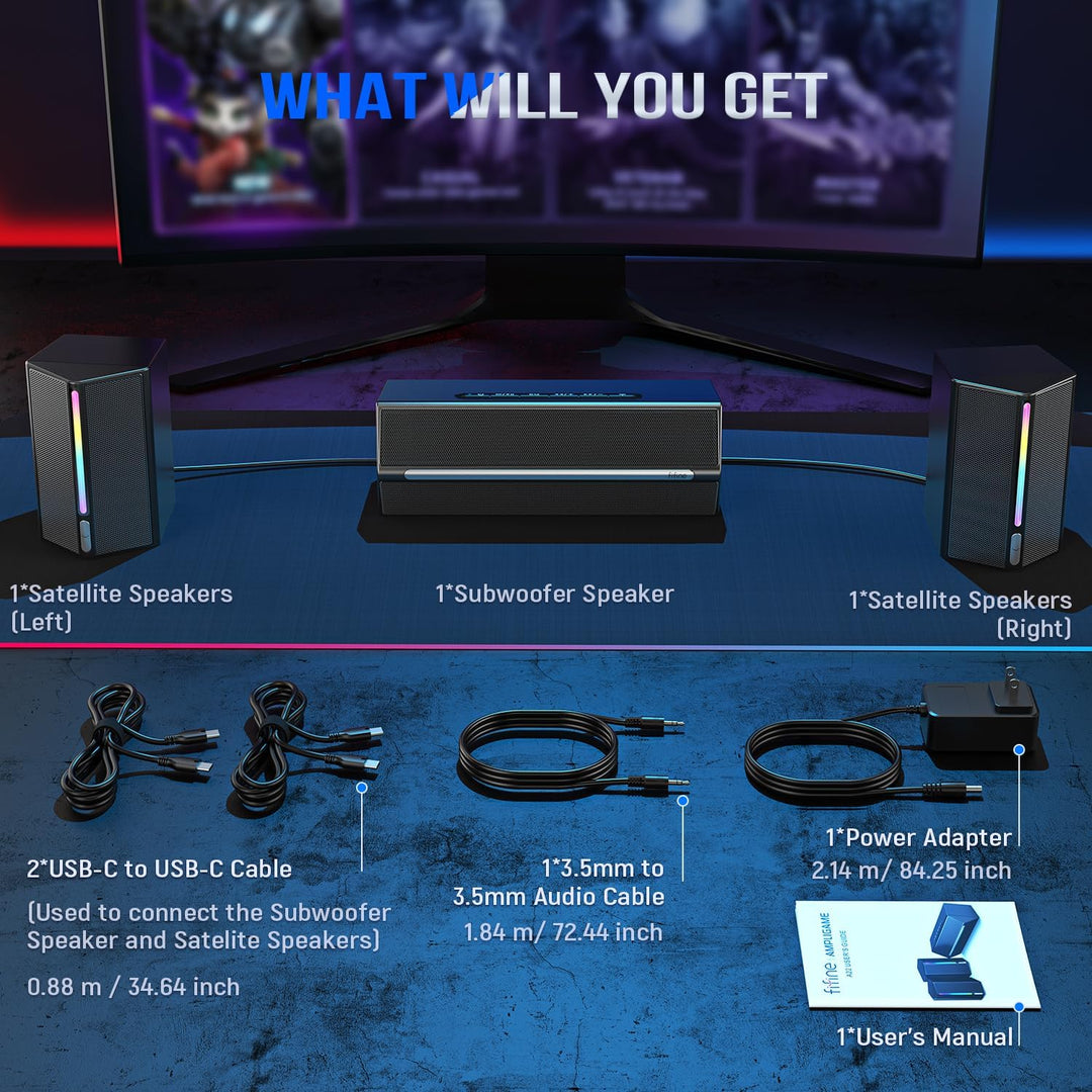 FIFINE Computer Speakers System with Subwoofer, Gaming Speaker for PC with RGB, Volume Control, Monitoring, 3.5Mm Aux Input, AC Powered Speakers for Desktop Mobile Tv-Ampligame A22