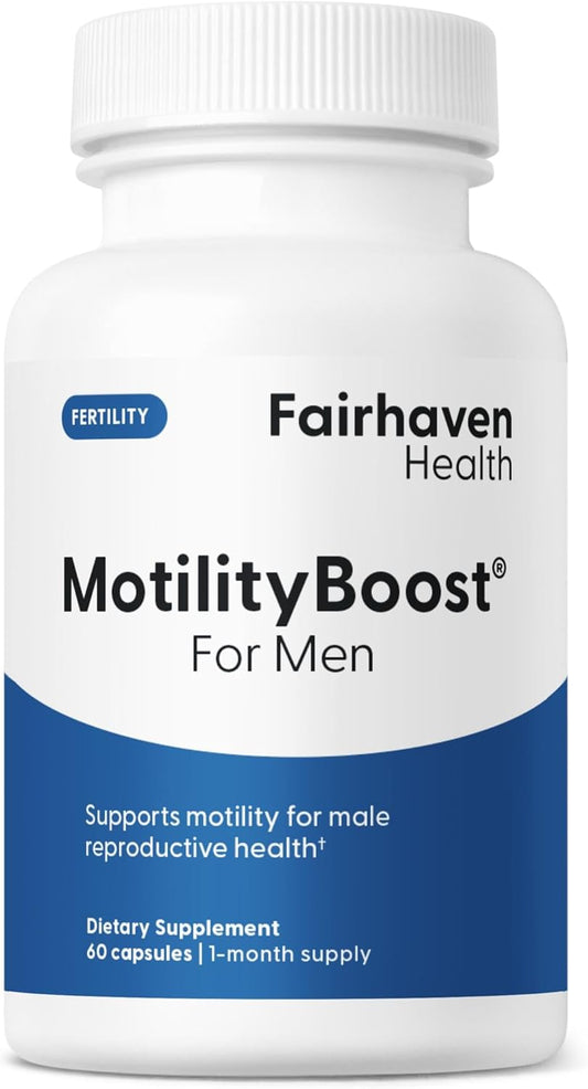 Fairhaven Health Motilityboost for Men | Prenatal Male Fertility Supplement for Motility Strength | Pre-Conception for Him Includes L-Carnitine, Vitamin B12, B6, Coq10 and Quercetin | 60 Capsules