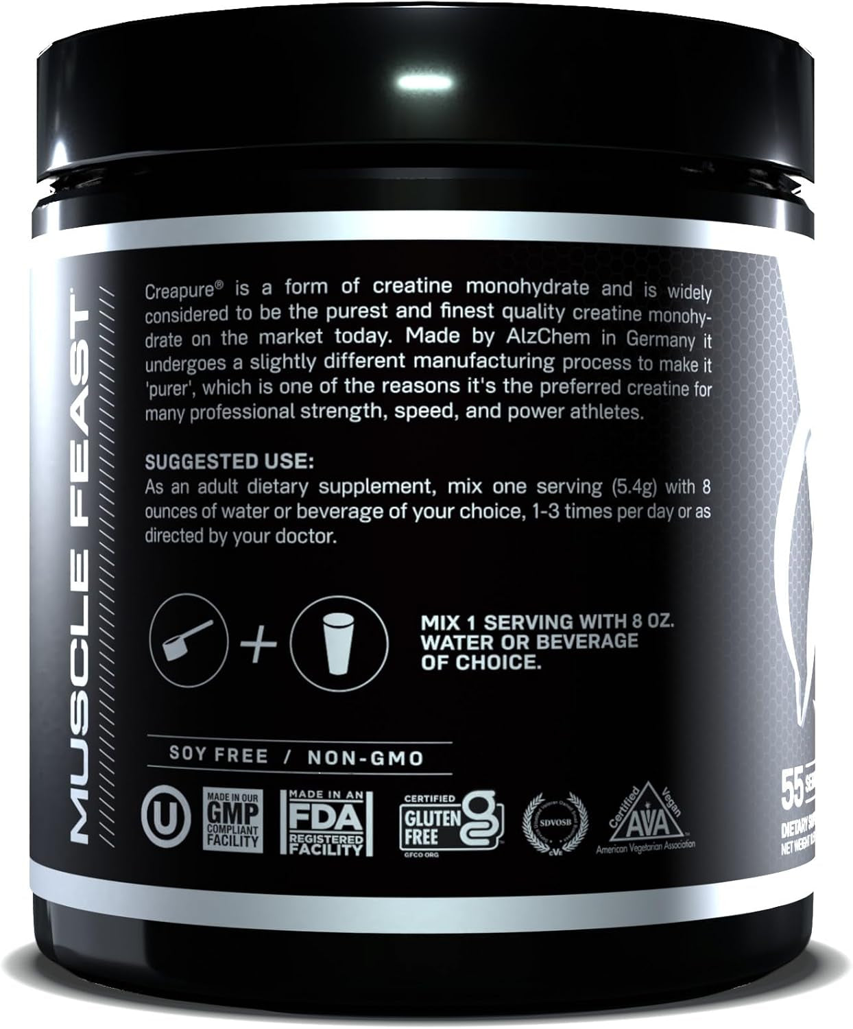 Muscle Feast Creapure Creatine Monohydrate Powder, Vegan Keto Friendly Gluten-Free, Mass Gainer, Muscle Recovery Supplement and Best Creatine for Muscle Growth, Unflavored, 300G