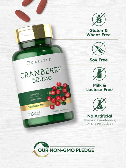 Carlyle Cranberry Pills | 500Mg | 100 Caplets | Non-Gmo, Gluten Free Supplement