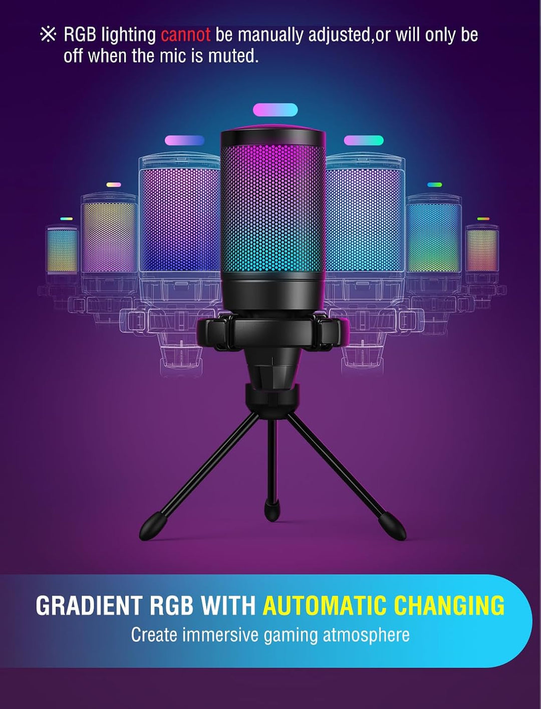 FIFINE Gaming USB Microphone for PC PS5, Condenser Mic with Quick Mute, RGB Indicator, Tripod Stand, Pop Filter, Shock Mount, Gain Control for Streaming Discord Twitch Podcasts Videos- Ampligame