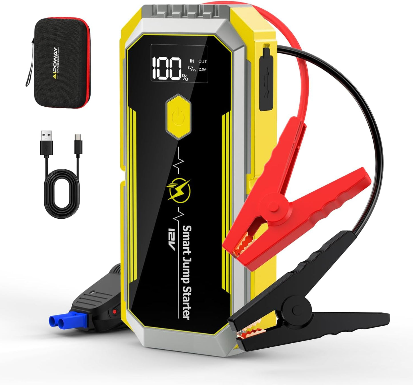 Car Jump Starter 5000A, Jump Starter Battery Pack (Up to All Gas & 10L Diesel Engines), 26800Mah Battery Jumper Starter Portable QC3.0 Usbx2, 12V Auto Battery Booster Jumper Cables with 4 LED Modes