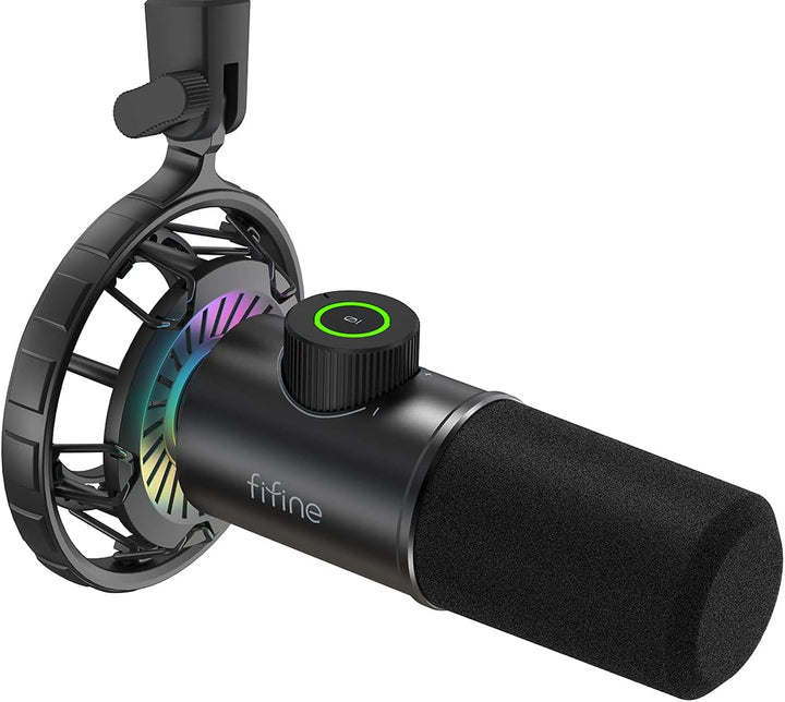 FIFINE USB Gaming Microphone, RGB Dynamic Mic for PC, with Tap-To-Mute Button, Plug & Play Cardioid Mic with Headphone Jack for Streaming, Podcast, Twitch, Youtube, Discord- K658