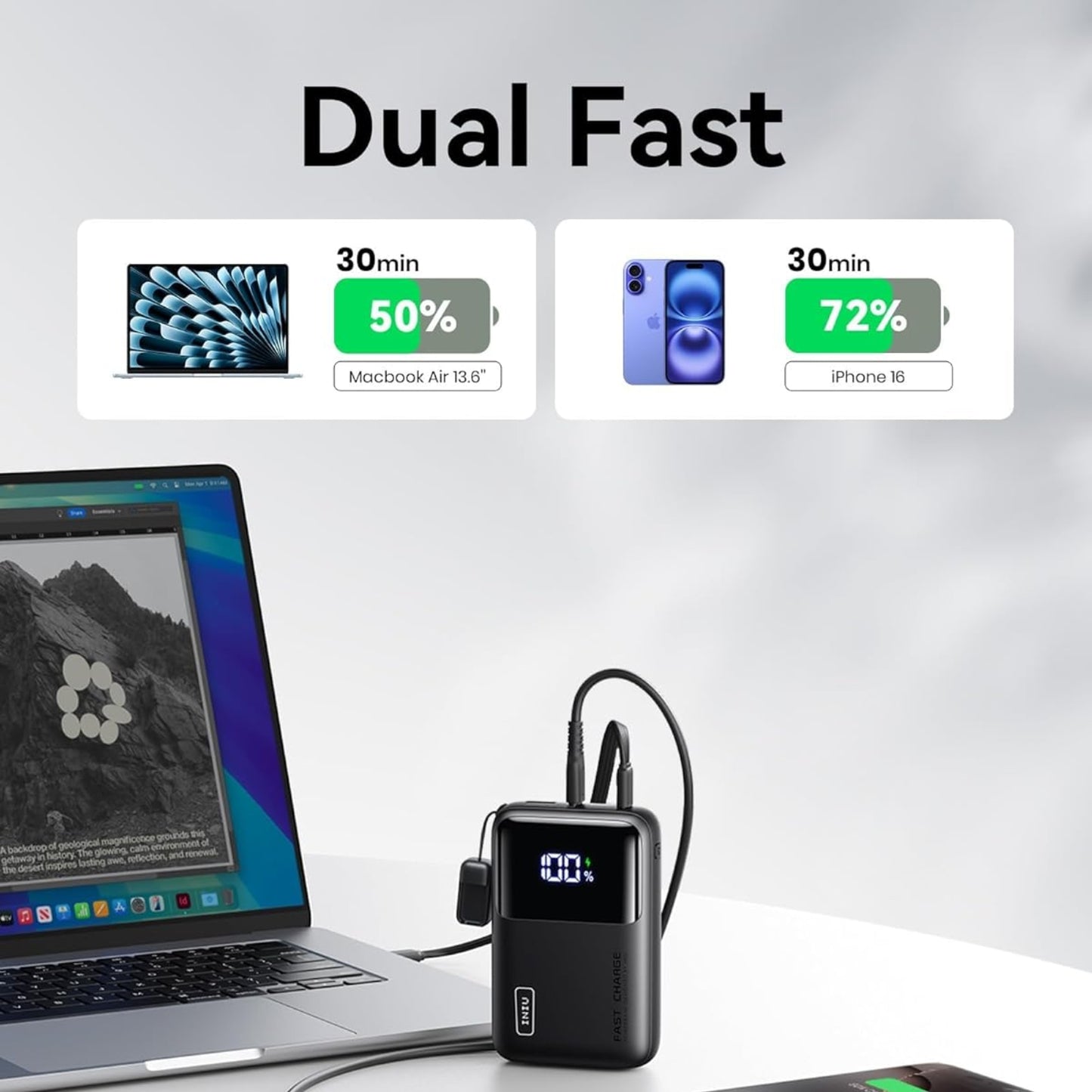 Power Bank INIU P62 20.000mAh 65W Ultra Compacto con Display LED