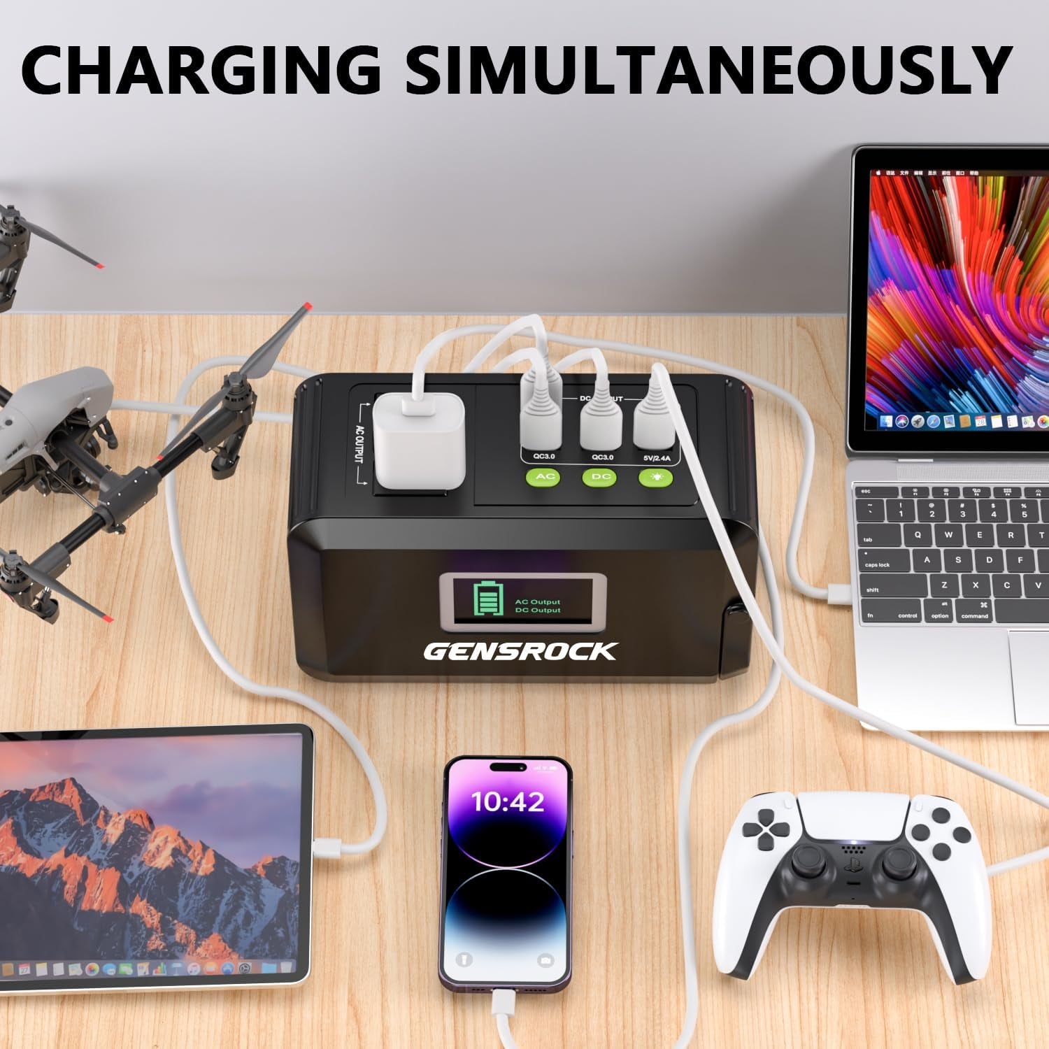 GENSROCK Portable Power Station, 88Wh Outdoor Solar Generator, Lithium Battery Power Bank with 110V/150W Peak AC Outlet,Qc 3.0, Type-C, LED Flashlight for CPAP Home Camping Travel Emergency.
