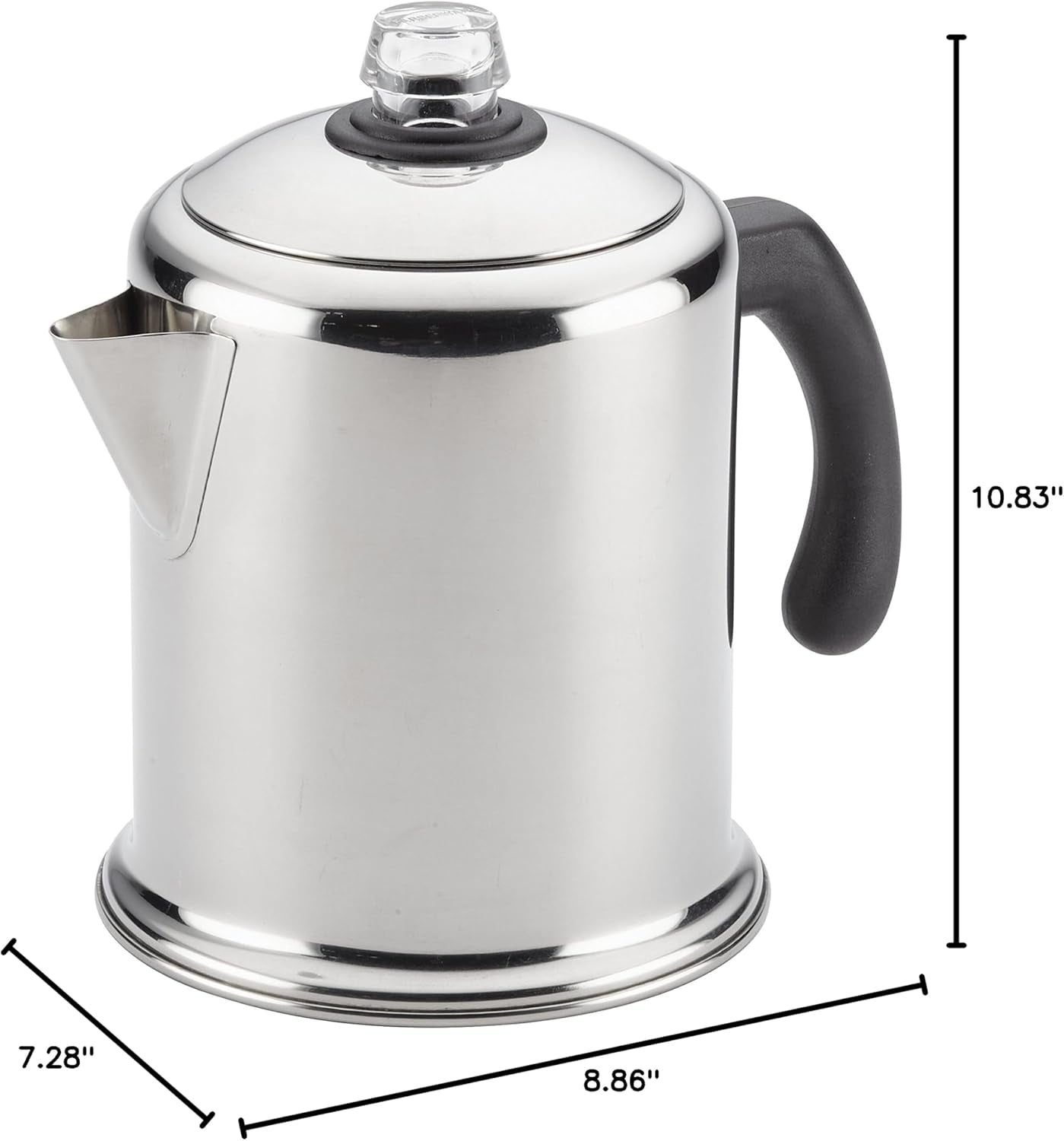 Farberware 47053 Classic Stainless Steel Yosemite 12-Cup Coffee Percolator, 12 Cup Coffee Maker, Silver