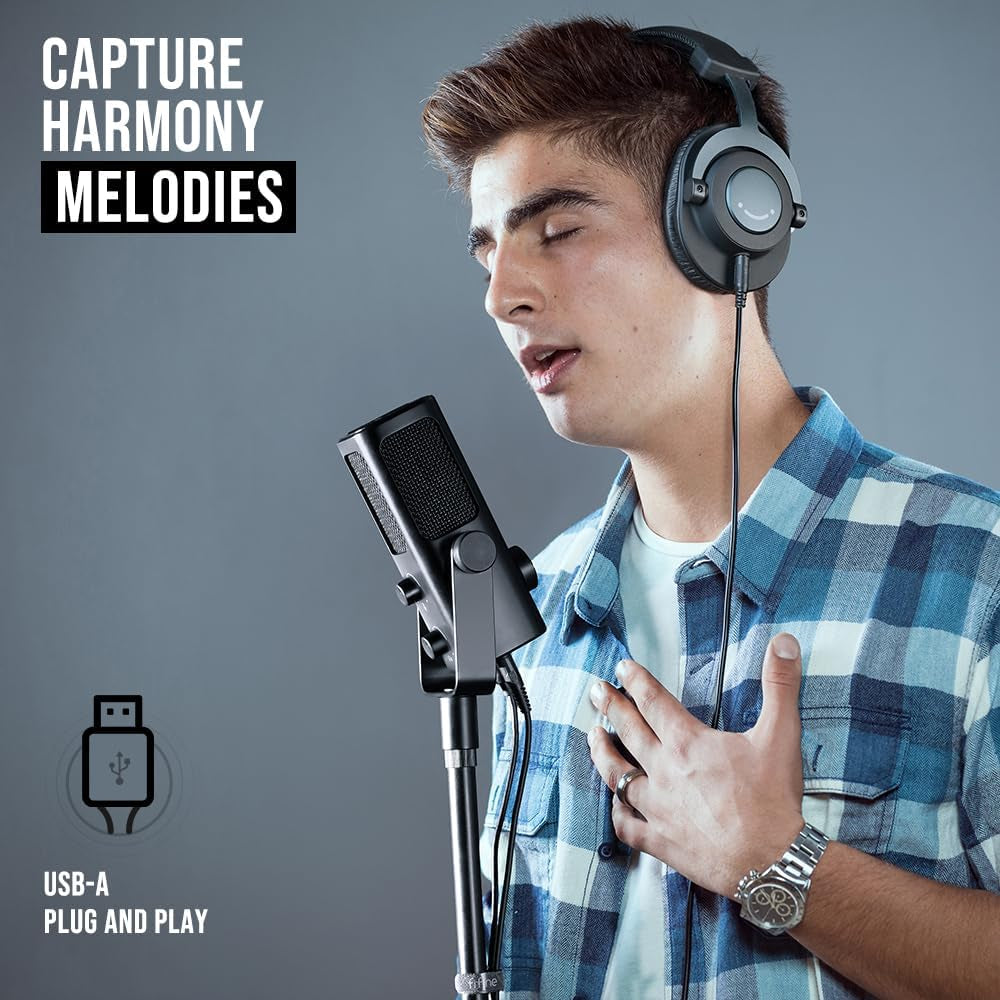 FIFINE Usb-Podcast-Condenser-Microphone for Studio-Recording/Computer-Streaming, Desktop-Metal-Mic for Youtube Music Vocal Creation, with Monitor-Mix Volume-Control, Low-Cut Switch (PROFILE3)