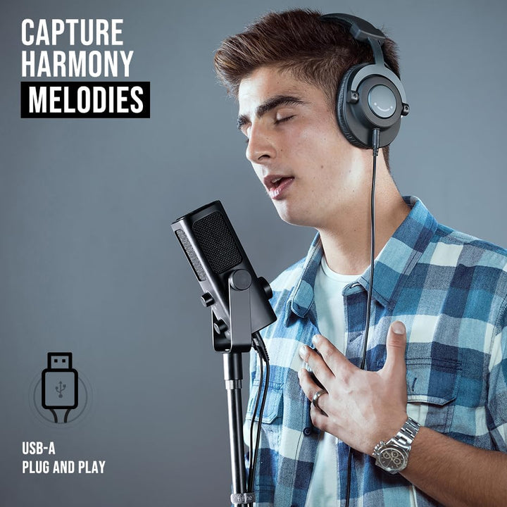FIFINE Usb-Podcast-Condenser-Microphone for Studio-Recording/Computer-Streaming, Desktop-Metal-Mic for Youtube Music Vocal Creation, with Monitor-Mix Volume-Control, Low-Cut Switch (PROFILE3)