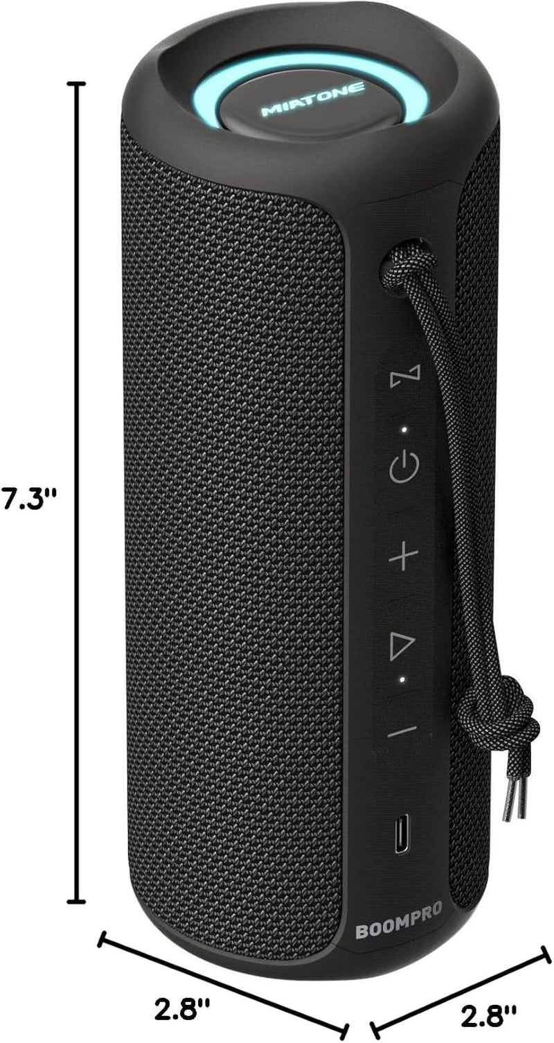 MIATONE Bluetooth Speakers 36W Portable Speaker with Stereo Sound Bass, Bluetooth 5.3 Wireless Speaker USB Type C Outdoor, 5000Mah 16H Playtime IPX7 Waterproof, Color Lights Speaker (Black)