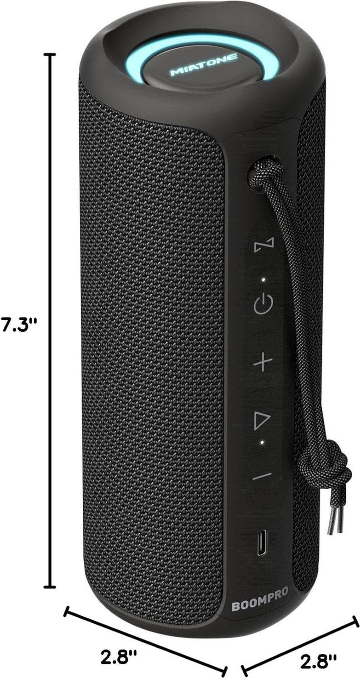 MIATONE Bluetooth Speakers 36W Portable Speaker with Stereo Sound Bass, Bluetooth 5.3 Wireless Speaker USB Type C Outdoor, 5000Mah 16H Playtime IPX7 Waterproof, Color Lights Speaker (Black)