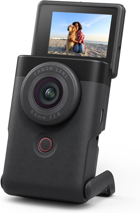 Canon Powershot V10 Camera, Content Creator Compact Vlogging Camera, Fixed 19Mm Wide-Angle Lens, 4K Video, Face Detection, Built-In Microphone, Live Streaming, Built-In Stand, Black