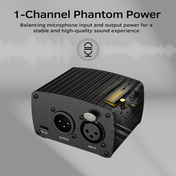 FIFINE 48V Phantom Power with Output/Input, Power Supply for Condenser Microphone, Recording Equipment-Pm48