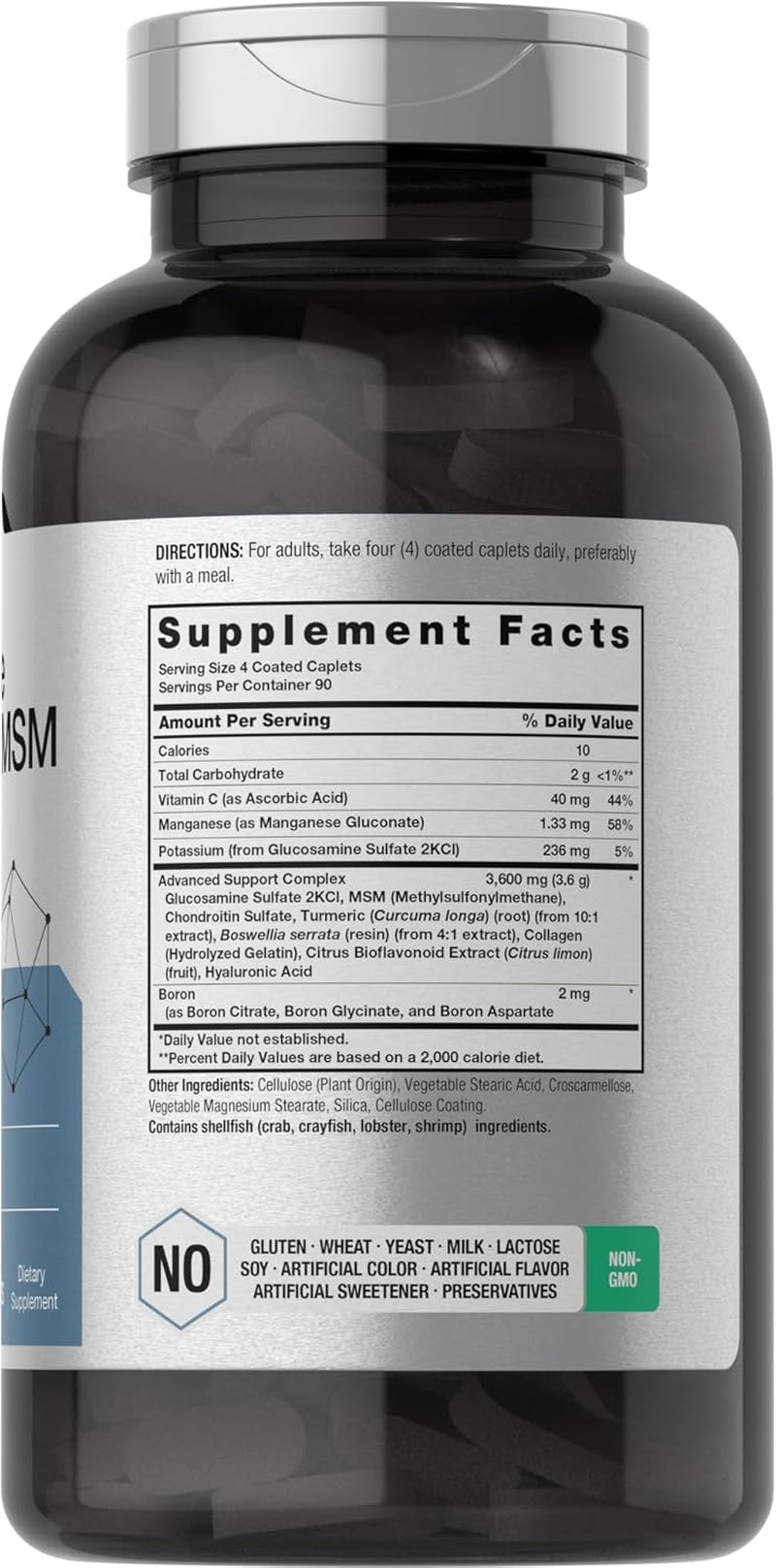 Horbäach Glucosamine Chondroitin MSM | 3600 Mg | 360 Caplets | Advanced Formula with Turmeric | Non-Gmo, Gluten Free