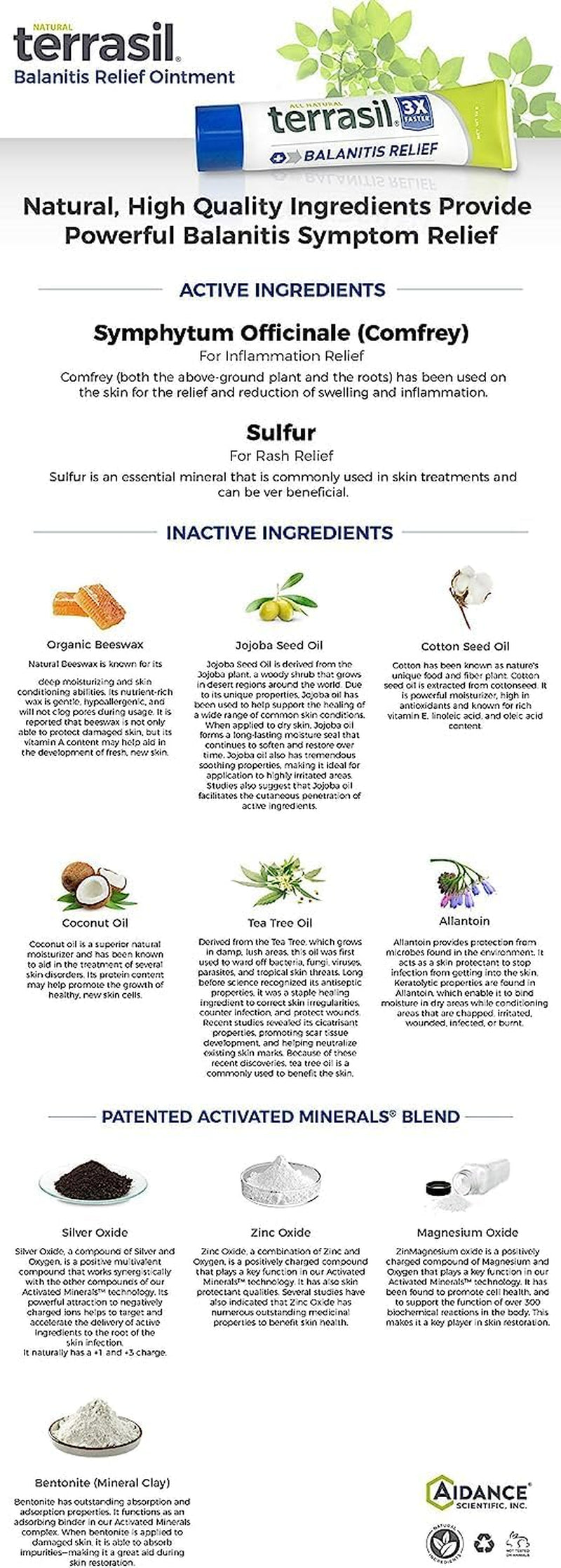 Terrasil Balanitis Relief - Balanitis Treatment for Men, Natural Soothing Foreskin Ointment for Relief from Symptoms of Irritation, Itch, and Inflammation. Dermatologist Tested (.5Oz)