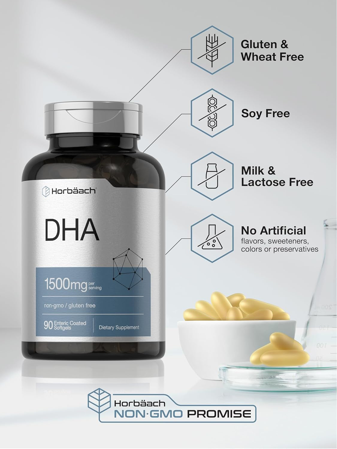 Horbaach DHA Supplement 1500Mg | 90 Softgels | EPA, Omega 3, DHA | Non-Gmo, Gluten Free