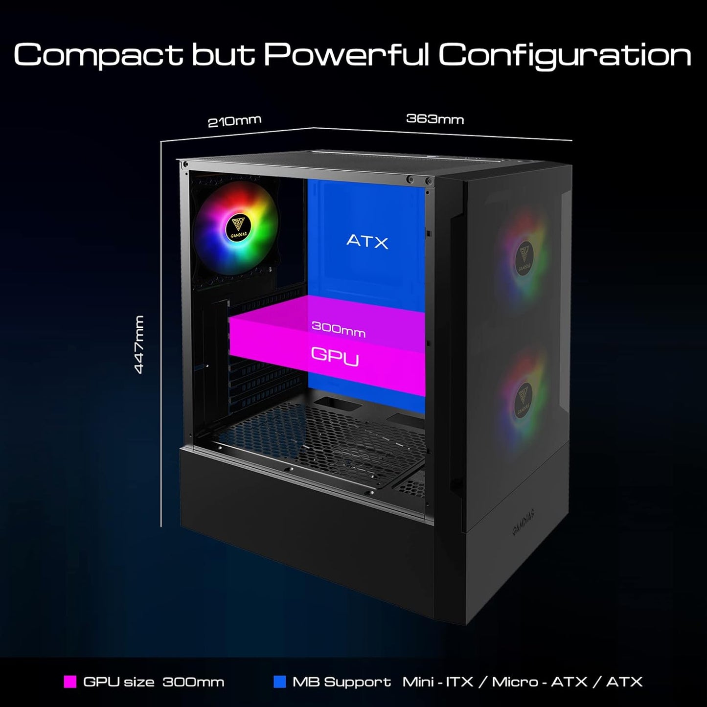 Gamdias RGB Gaming ATX Mid Tower Computer PC Case with Side Tempered Glass Panel and a Magnetic Dust Filter & 3 Built-In 120Mm ARGB Fans